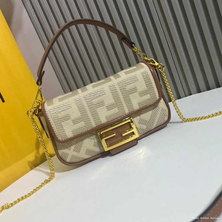 Affordable Fendi Beige Motif Canvas Baguette FF Mini In Bag 0802